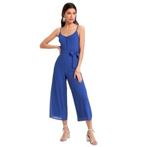 LULU'S Sammy Sue Royal Blue Wide-Leg Jumpsuit Size: S